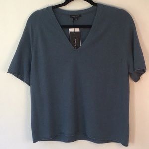 LAFAYETTE 148 NEW YORK slate Cashmere Raglan Sleeve V-neck Sweater